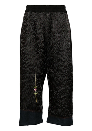 By Walid floral-embroidered cropped trousers - Black