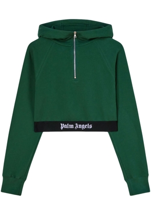 Palm Angels logo-tape cropped hoodie - Green