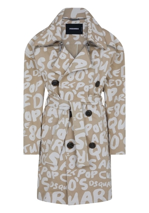 Dsquared2 text-print belted trench coat - Neutrals