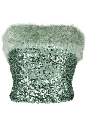 MOSCHINO JEANS faux-fur-trim sequin top - Green