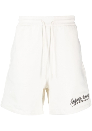 Emporio Armani logo-embroidered cotton track shorts - Neutrals