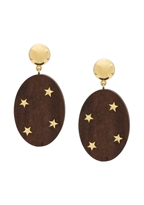 Eshvi star embellished wooden drop earrings - Brown