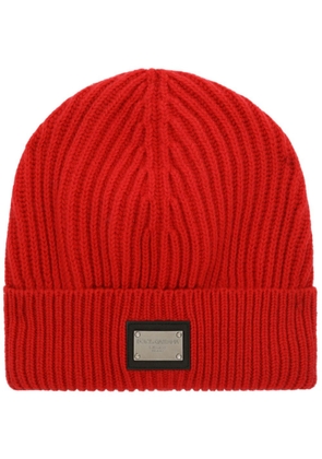 Dolce & Gabbana logo-plaque ribbed beanie hat - Red