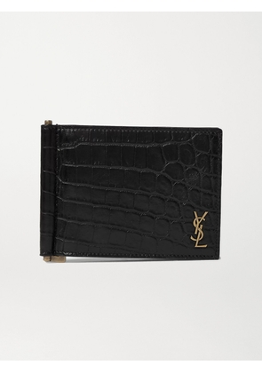 SAINT LAURENT - Logo-Appliquéd Croc-Effect Leather Billfold Wallet with Money Clip - Men - Black