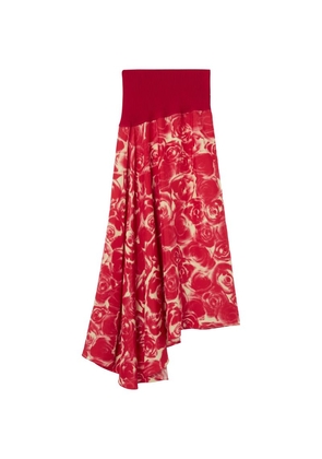Burberry Silk Rose Print Midi Skirt