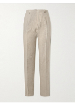 Boglioli - Herringbone Cotton and Linen-Blend Suit Trousers - Men - Neutrals - IT 46