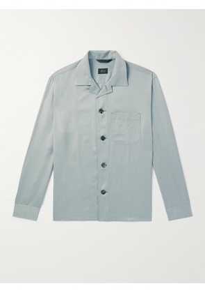 Brioni - Camp-Collar Silk and Linen-Blend Twill Overshirt - Men - Blue - M