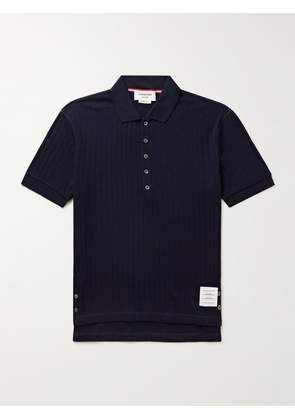 Thom Browne - Grosgrain-Trimmed Ribbed Virgin Wool Polo Shirt - Men - Blue - 1