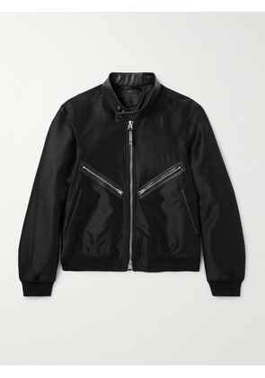 TOM FORD - Leather-Trimmed Wool and Silk-Blend Bomber Jacket - Men - Black - IT 46
