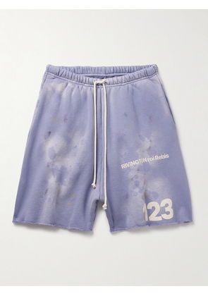 RRR123 - Gym Bag Straight-Leg Logo-Print Paint-Splattered Cotton-Jersey Drawstring Shorts - Men - Purple - 1