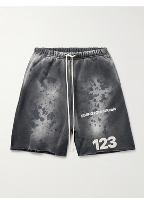 RRR123 - Gym Bag Straight-Leg Logo-Print Paint-Splattered Cotton-Jersey Drawstring Shorts - Men - Black - 1