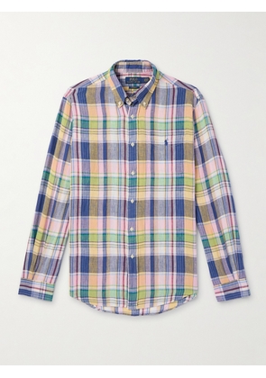 Polo Ralph Lauren - Button-Down Collar Logo-Embroidered Checked Linen Shirt - Men - Neutrals - XS