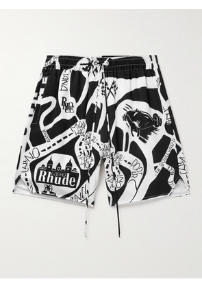 Rhude - Strada Straight-Leg Logo-Print Silk-Twill Drawstring Shorts - Men - Black - S