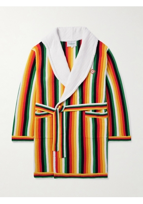 Casablanca - Logo-Appliqued Striped Cotton-Blend Terry Robe - Men - Orange - S