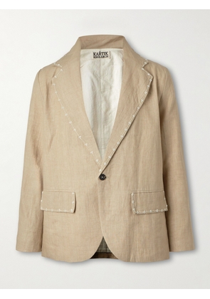 Kartik Research - Faux Pearl-Embellished Linen Suit Jacket - Men - Neutrals - S