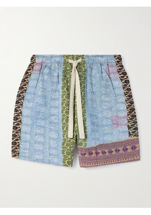 Kartik Research - Zari Straight-Leg Patchwork Upcycled Cotton Drawstring Shorts - Men - Blue - UK/US 30