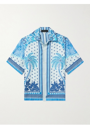 AMIRI - Camp-Collar Printed Silk-Twill Shirt - Men - Blue - XS