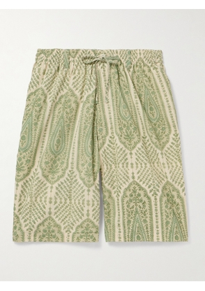 Kardo - Straight-Leg Printed Cotton Drawstring Shorts - Men - Green - S