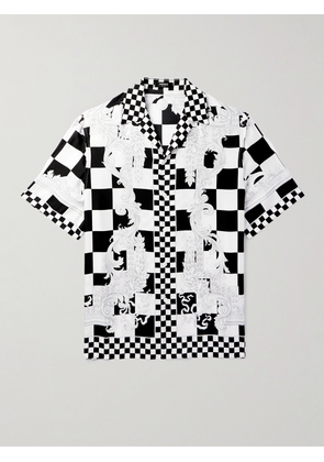 Versace - Camp-Collar Printed Checked Silk-Twill Shirt - Men - White - IT 44