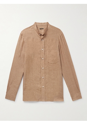 Rubinacci - Grandad-Collar Linen Shirt - Men - Brown - S