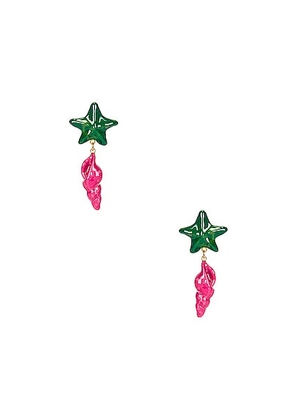 Saint Laurent Star and Seashell Earrings in Light Gold & Pink & Green - Pink. Size all.