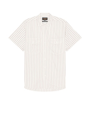 Beams Plus Work Short Sleeve Stripe Shirt in White - White. Size S (also in ).