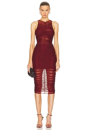 fleur du mal Ruched Front High Neck Dress in Cinnamon - Burgundy. Size L (also in XS).