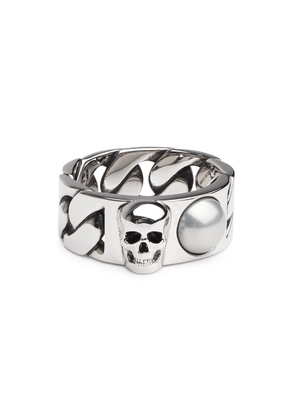 Alexander Mcqueen Skull Embellished Chain Ring - Silver
