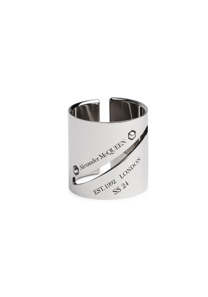 Alexander Mcqueen Identity Tag Engraved Ring - Silver