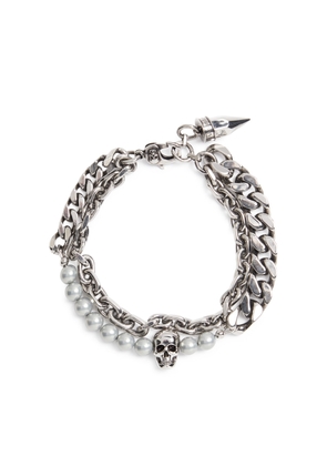 Alexander Mcqueen Skull Embellished Double Chain Bracelet - Silver