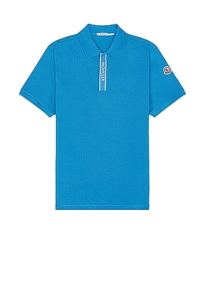 Moncler Short Sleeve Polo in Azure - Blue. Size L (also in M, S, XL/1X).