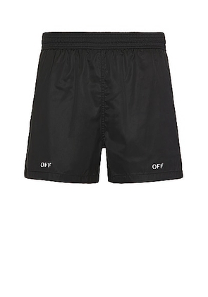 OFF-WHITE Stamp Swimshorts in Black & White - Black. Size L (also in M, S, XL/1X).