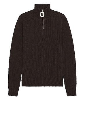 JW Anderson Boucle Henley Jumper in Brown - Chocolate. Size L (also in M, S, XL).