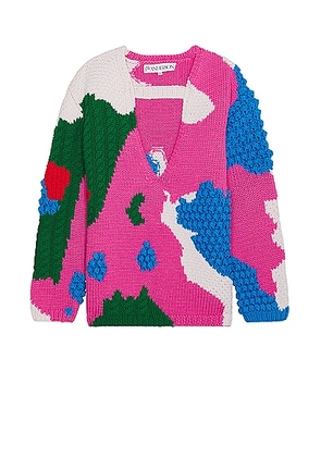 JW Anderson Textured V Cutout Jumper in Pink & Multi - Pink. Size L (also in M).