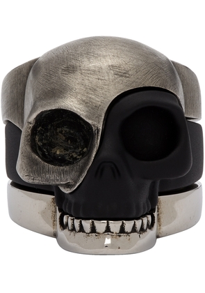 Alexander McQueen Silver & Black Divided Skull Ring
