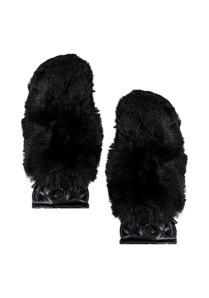 Goldbergh Hill Faux Fur Mittens in Black. Size 8.