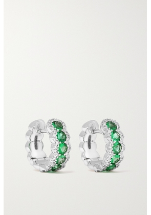 David Morris - 18-karat White Gold, Emerald And Diamond Hoop Earrings - One size