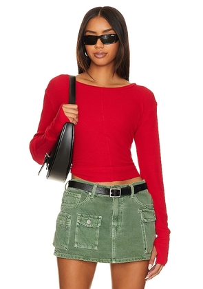 Bobi Cropped Long Sleeve Top in Red. Size L, S, XS.