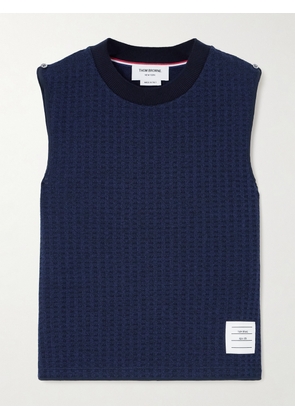 Thom Browne - Appliquéd Waffle-knit Cotton Top - Blue - IT36,IT38,IT40,IT42,IT44,IT46,IT48