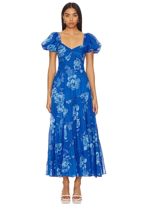 Free People Short Sleeve Sundrenched Maxi Dress In Sapphire Combo in Royal. Size M, XS.