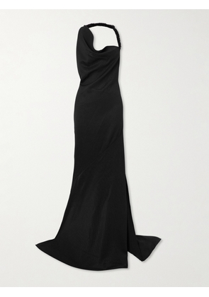 Maticevski - Desires Asymmetric Bead-embellished Twill Halterneck Gown - Black - UK 6,UK 8,UK 10,UK 12,UK 14