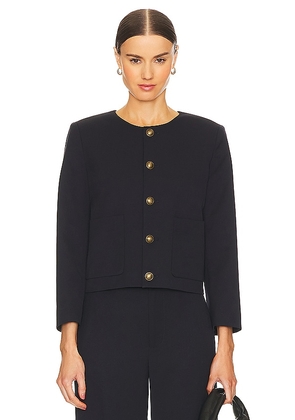 FRAME Button Front Jacket in Navy. Size S, XL, XS, XXS.
