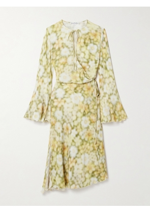 Acne Studios - Wrap-effect Floral-print Hammered-crepe Mini Dress - Yellow - EU 32,EU 34,EU 36,EU 38,EU 40,EU 42