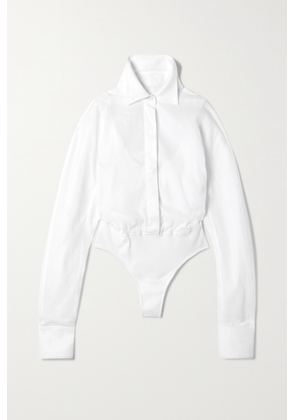 Alaïa - Layered Ribbed Cotton-jersey And Piqué Thong Bodysuit - White - FR34,FR36,FR38,FR40,FR42,FR44