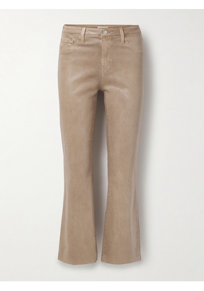 L'AGENCE - Kendra Frayed Cropped Coated High-rise Flared Jeans - Brown - 24,25,26,27,28,29,30,31