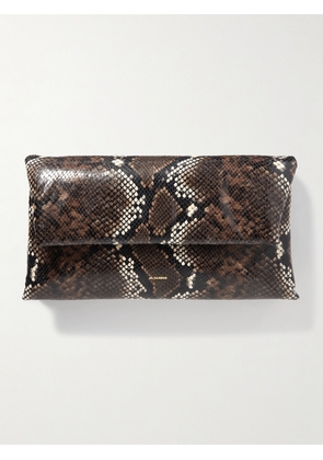 Jil Sander - Origami Padded Snake-effect Leather Clutch - Brown - One size