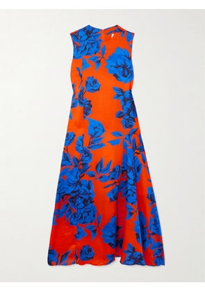 AZ Factory - Paneled Floral-print Satin Midi Dress - Orange - FR34,FR36,FR38,FR40,FR42