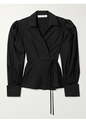 Carolina Herrera - Wrap-effect Paneled Cotton-blend Poplin Shirt - Black - US0,US2,US4,US6,US8,US10,US12