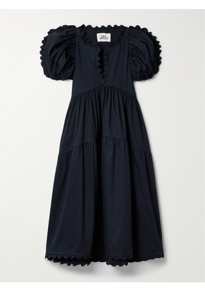 Kika Vargas - + Net Sustain Leanna Ruffled Tiered Cotton-poplin Midi Dress - Blue - xx small,x small,small,medium,large,x large
