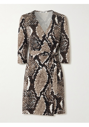 Diane von Furstenberg - Julian Snake-print Silk-jersey Mini Wrap Dress - Brown - x small,small,medium,large,x large